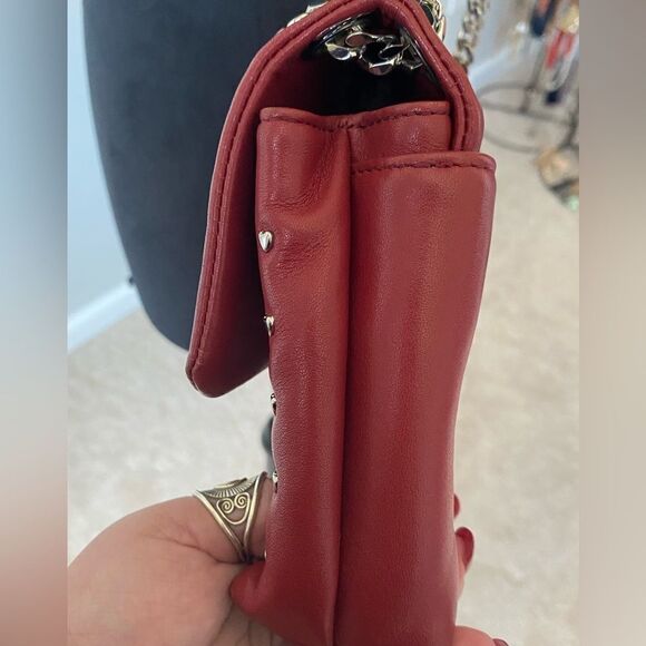 Rebecca Minkoff Heart Studded Red Quilted Leather Adjustable Crossbody Bag - Picture 8 of 13